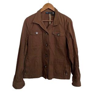 Relativity Womens Brown Button Up Zipper Pockets Utility Jacket Size Large